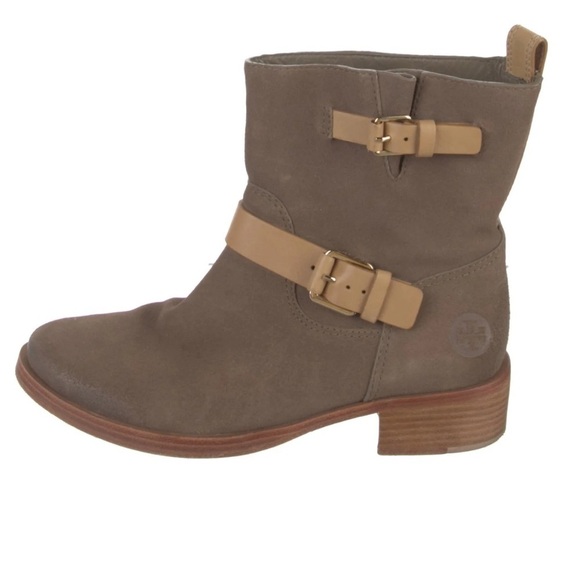 Tory Burch Moto oiled distressed suede and leather tan boots Sz 11 - Picture 10 of 11